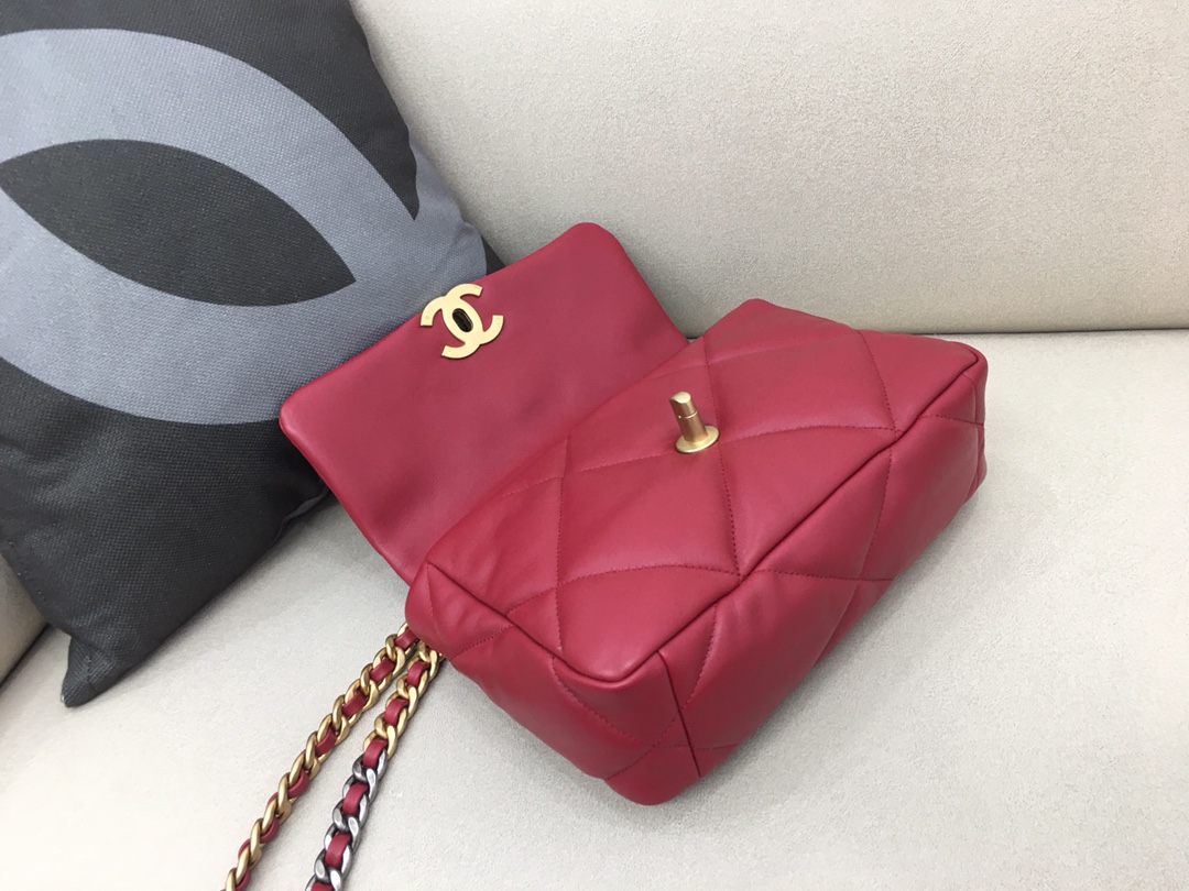 Lambskin 19 Handbag Flap Bag AS1160 Dark Red